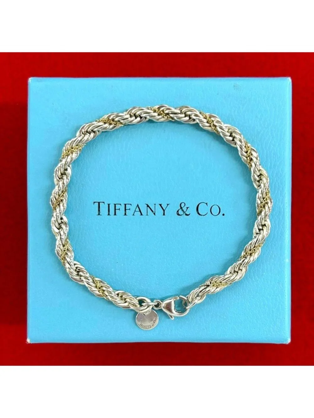 Tiffany & Co Twisted Rope Bra 925 Sterling Silver Gold 18k Bracelet